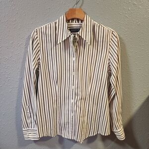 Jones New York Women's Black and White Striped Button Down Shirt